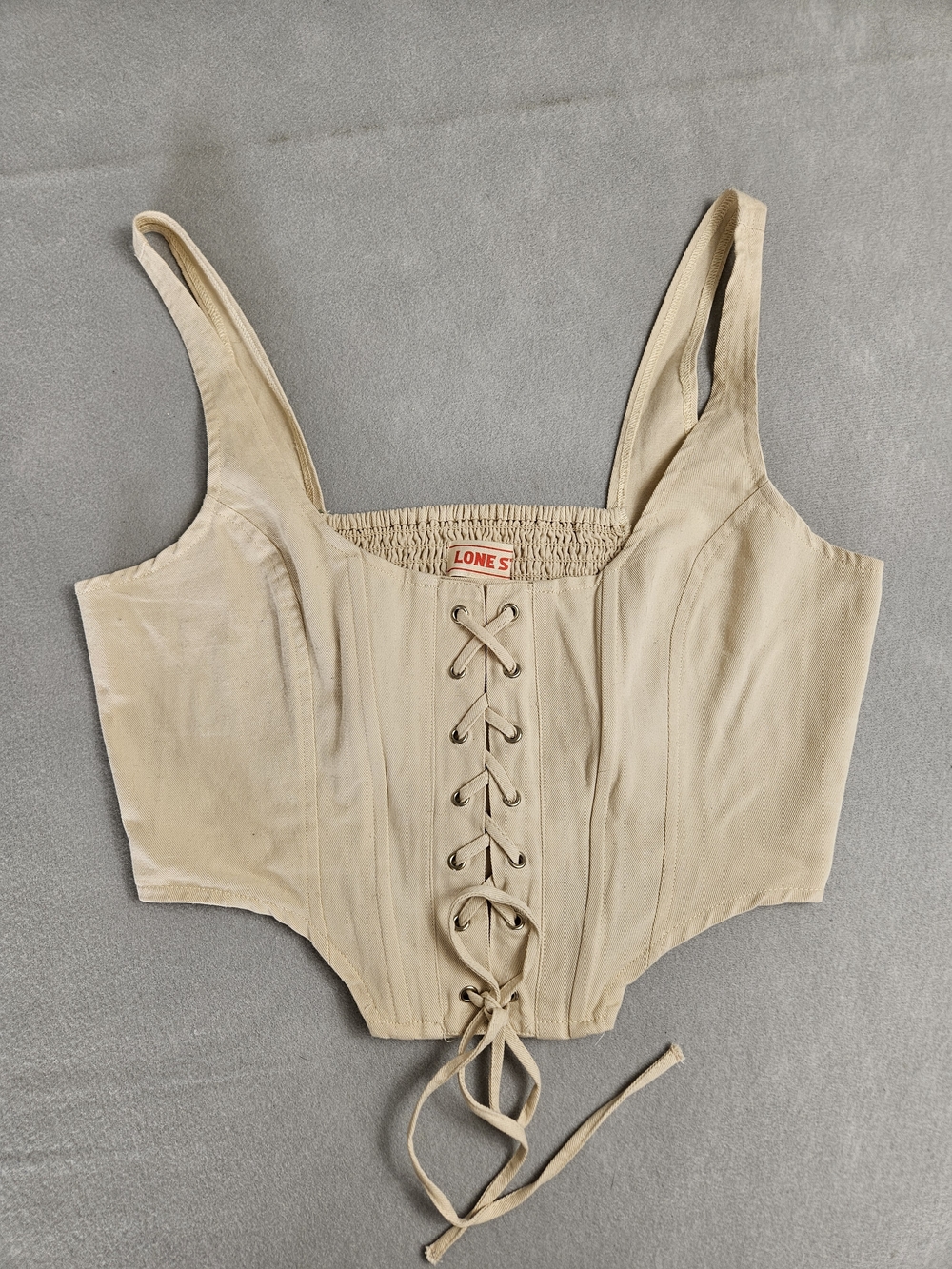Lone Star Tan Lace Up Corset Crop Top Medium Western Festival Cotton Bustier